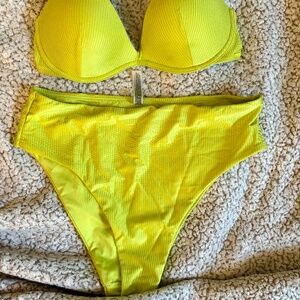 Bright neon yellow push up high waist VS bikini set